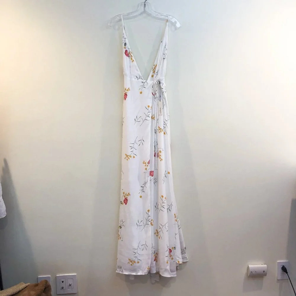Capulet White Floral V Neck Backless Adjustable Bohemian Wrap Maxi Dress XS NWT - Picture 3 of 13